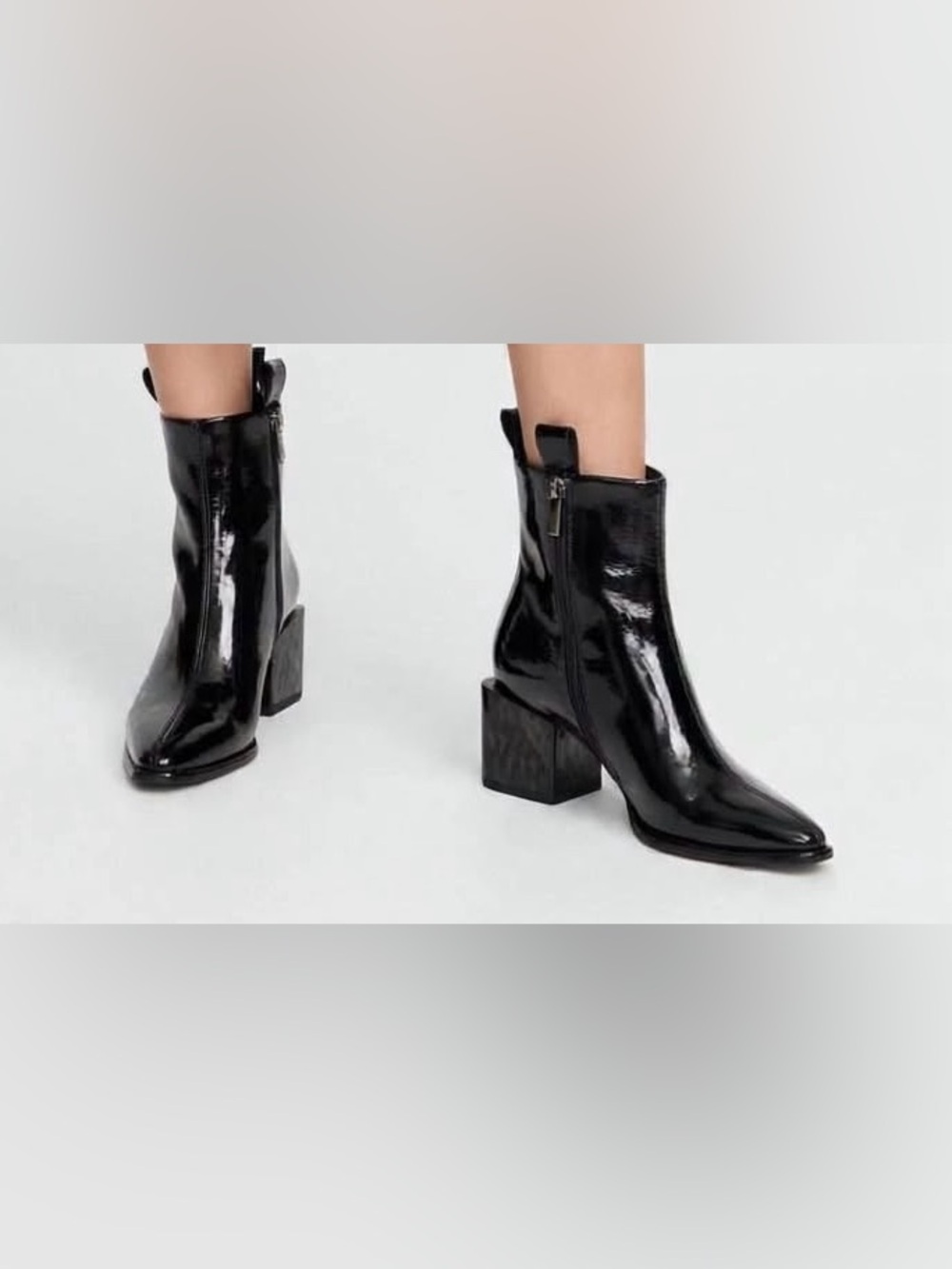 Torgeis New York Black Patent Ankle Boots Block Heel Side Zip - Size 7